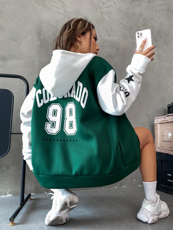 Moletom Com Capuz Com Zíper Estampa College Bicolor 98