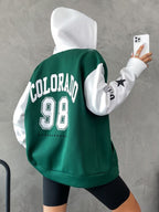 Moletom Com Capuz Com Zíper Estampa College Bicolor 98