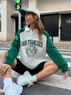 Moletom Gola Polo Com Botões Lettering e Estampa de Tênis