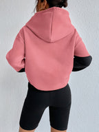 Moletom Com Capuz Gola Alta Recorte Bicolor Bolso Canguru