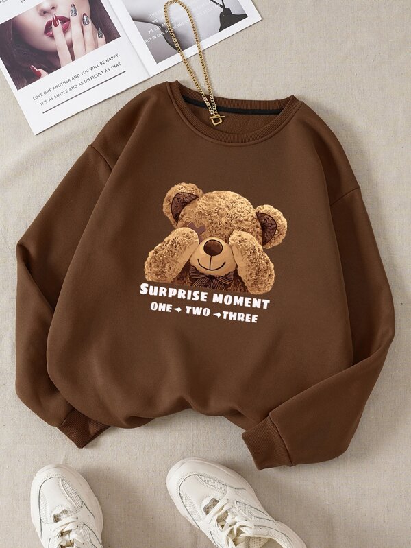 Moletom Gola Careca Estampa Urso Lettering Com Ribana
