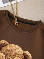 Moletom Gola Careca Estampa Urso Lettering Com Ribana