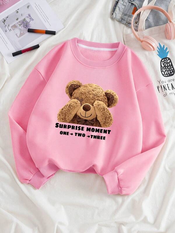 Moletom Gola Careca Estampa Urso Lettering Com Ribana