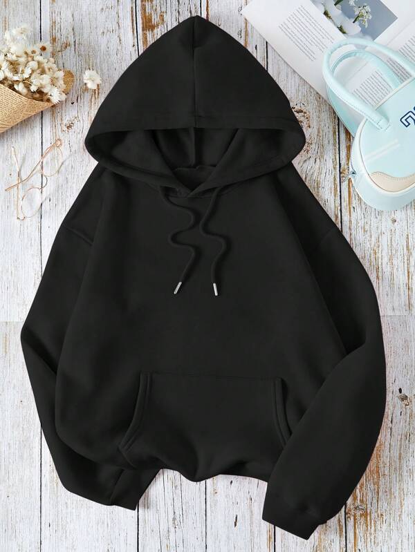 Moletom Com Capuz Bolso Canguru Cordão Liso Com Ribana