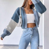 Moletom Cardigan Tricot Bicolor Manga Ampla Cropped