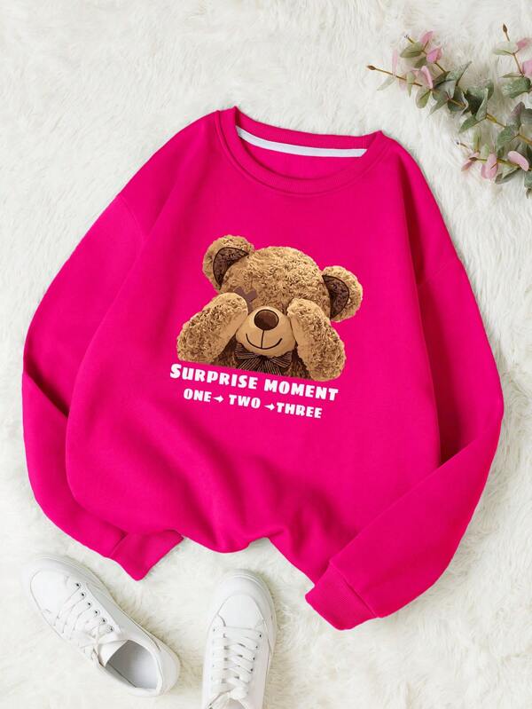 Moletom Gola Careca Estampa Urso Lettering Com Ribana