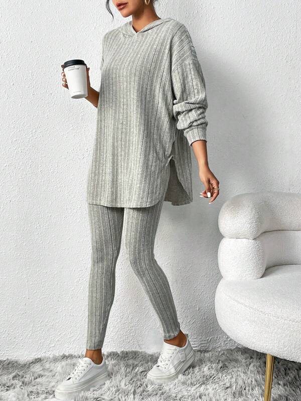 Conjunto Moletom Com Capuz Texturizado Canelado