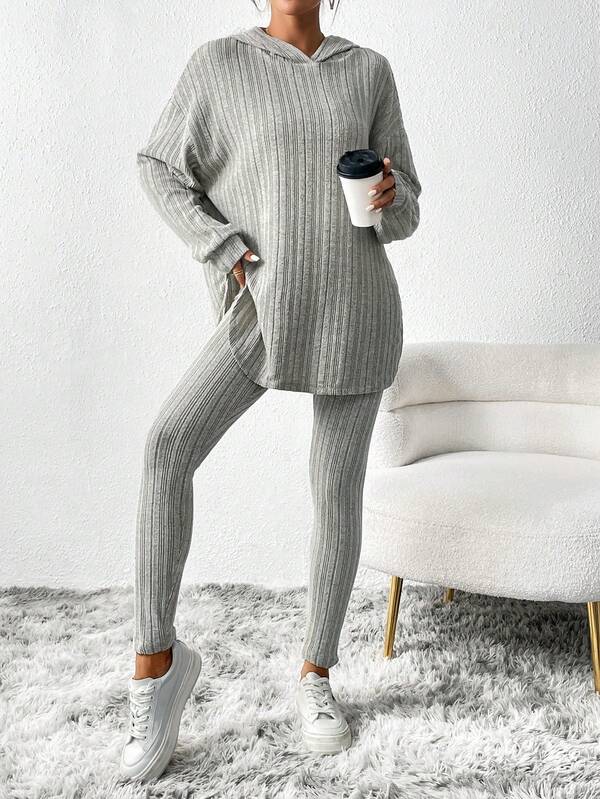 Conjunto Moletom Com Capuz Texturizado Canelado
