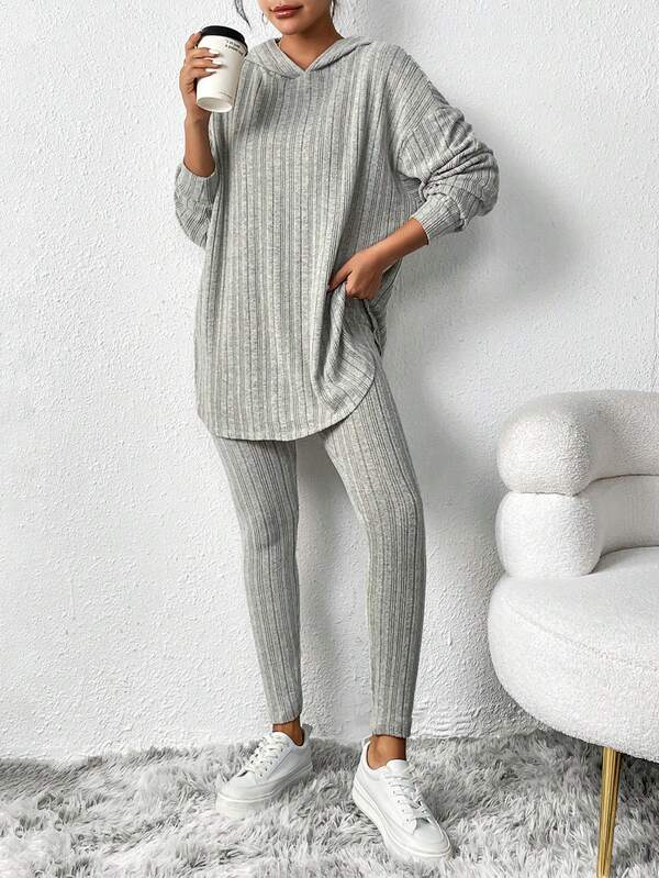 Conjunto Moletom Com Capuz Texturizado Canelado