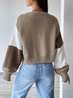 Moletom Cardigan Tricot Bicolor Manga Ampla Cropped