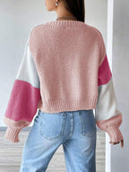 Moletom Cardigan Tricot Bicolor Manga Ampla Cropped