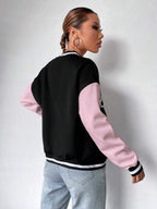 Moletom Bomber Bicolor Com Zíper Patch Letter M Ribana