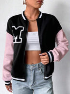 Moletom Bomber Bicolor Com Zíper Patch Letter M Ribana