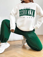 Conjunto Moletom Lettering Brooklyn Calça Estampada Ribana