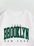 Conjunto Moletom Lettering Brooklyn Calça Estampada Ribana