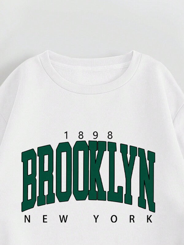 Conjunto Moletom Lettering Brooklyn Calça Estampada Ribana