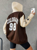Moletom Com Capuz Com Zíper Estampa College Bicolor