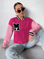 Moletom Com Zíper Patch de Letra e Ribana Listrada