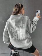 Moletom Com Capuz Lettering Grande nas Costas e Ribana