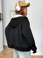 Moletom Com Capuz Com Zíper Peluciado Bolso Lateral