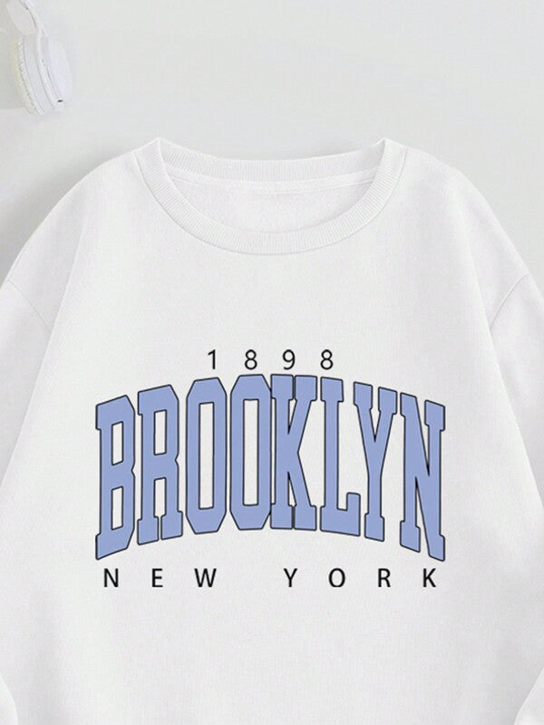 Conjunto Moletom Lettering Brooklyn Calça Estampada Ribana