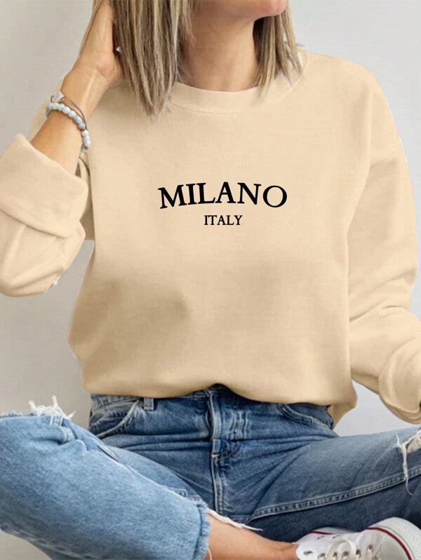 Moletom Gola Careca Lettering Milano Com Ribana Minimalista