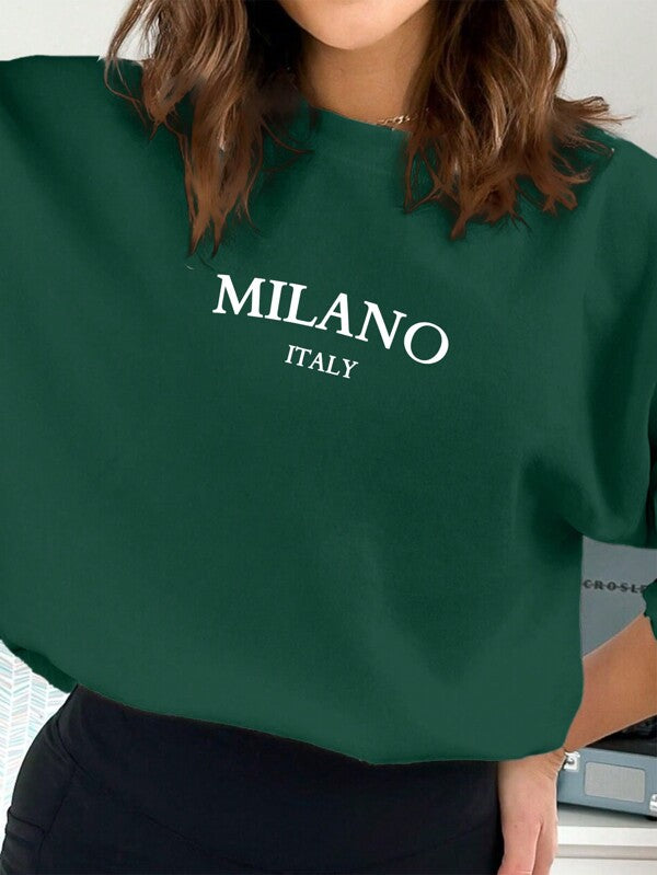 Moletom Gola Careca Lettering Milano Com Ribana Minimalista