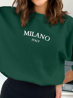 Moletom Gola Careca Lettering Milano Com Ribana Minimalista