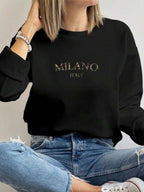 Moletom Gola Careca Lettering Milano Com Ribana Minimalista