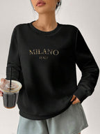 Moletom Gola Careca Lettering Milano Com Ribana Minimalista