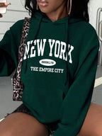Moletom Com Capuz Lettering New York Bolso Canguru Ribana