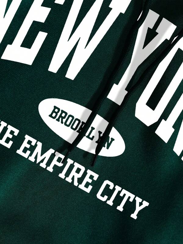 Moletom Com Capuz Lettering New York Bolso Canguru Ribana