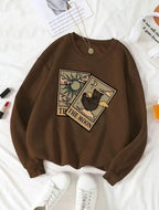 Moletom Gola Careca Estampa de Cartas Gato e Lettering