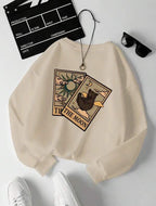 Moletom Gola Careca Estampa de Cartas Gato e Lettering