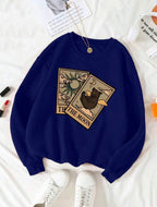 Moletom Gola Careca Estampa de Cartas Gato e Lettering