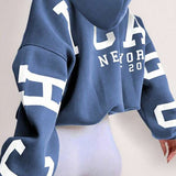 Moletom Com Capuz Estampa College Nas Mangas E Costas
