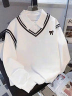 Moletom Gola V Com Gola Polo Bordado Laço E Listras