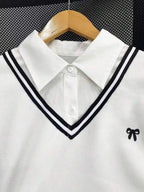Moletom Gola V Com Gola Polo Bordado Laço E Listras