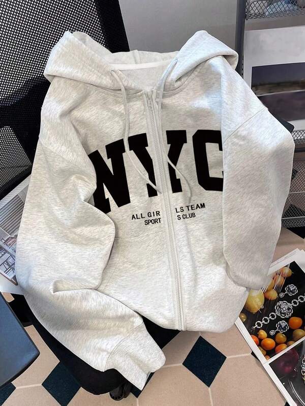 Moletom Com Capuz Com Zíper Lettering E Cordão