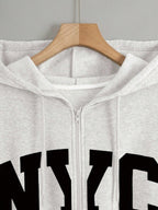Moletom Com Capuz Com Zíper Lettering E Cordão