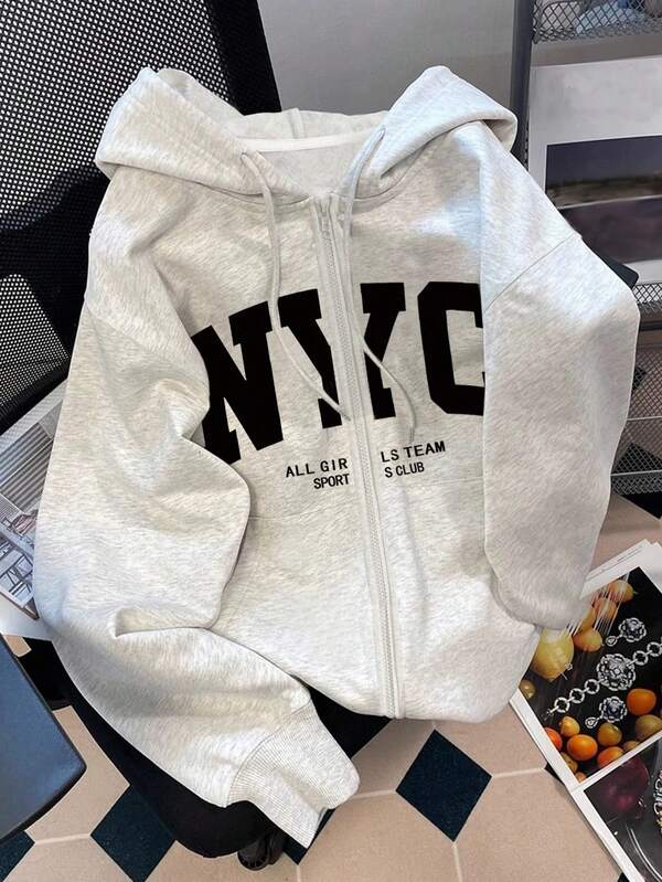 Moletom Com Capuz Com Zíper Lettering NYC E Cordão Ribana