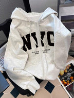 Moletom Com Capuz Com Zíper Lettering NYC E Cordão Ribana
