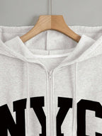 Moletom Com Capuz Com Zíper Lettering NYC E Cordão Ribana