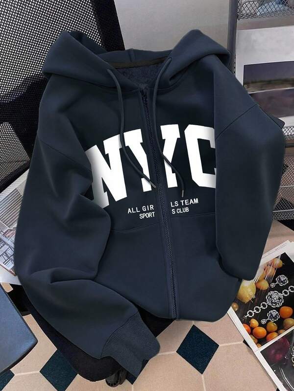 Moletom Com Capuz Com Zíper Lettering E Cordão