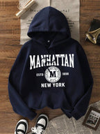 Moletom Com Capuz Bolso Canguru Lettering Manhattan