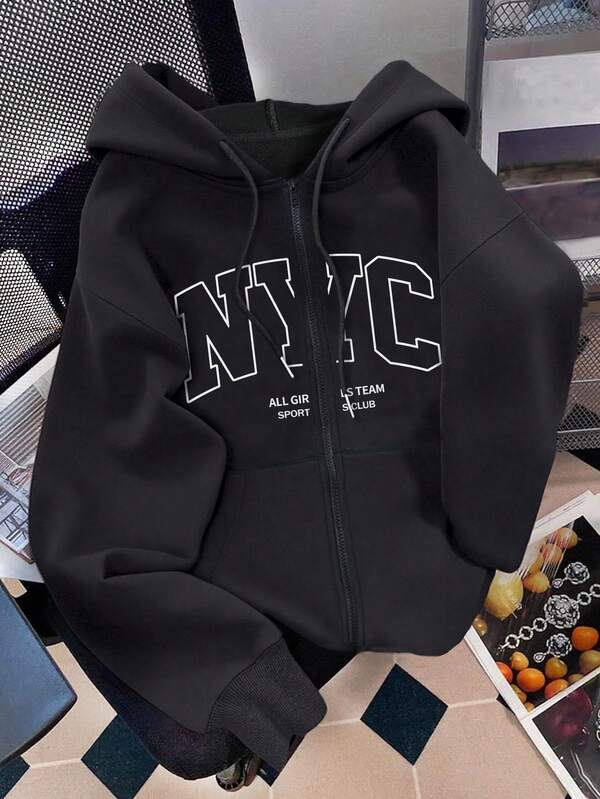 Moletom Com Capuz Com Zíper Lettering NYC E Ribana