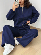 Conjunto Moletom Com Zíper Recorte Frontal E Ribana