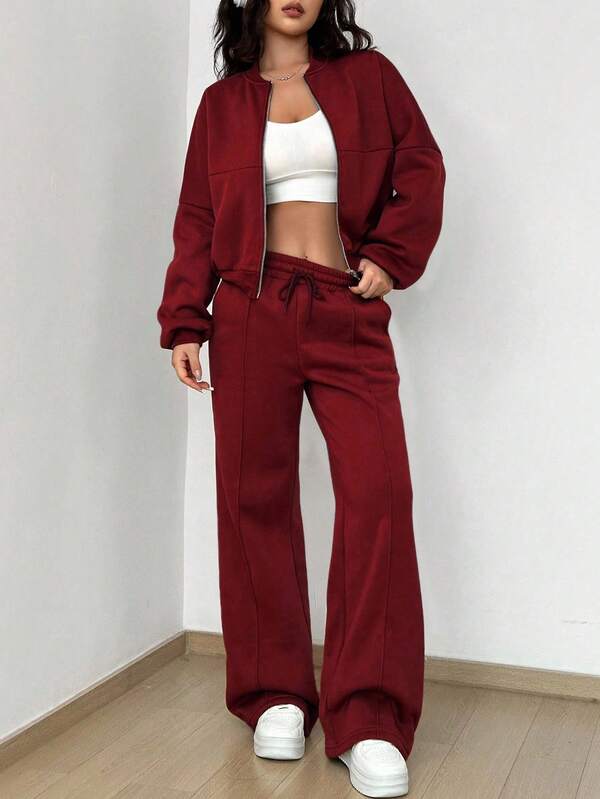 Conjunto Moletom Com Zíper Recorte Frontal E Ribana