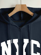 Moletom Com Capuz Com Zíper Lettering NYC E Cordão Ribana
