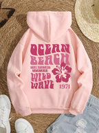 Moletom Com Capuz Estampa Floral Lettering e Ribana